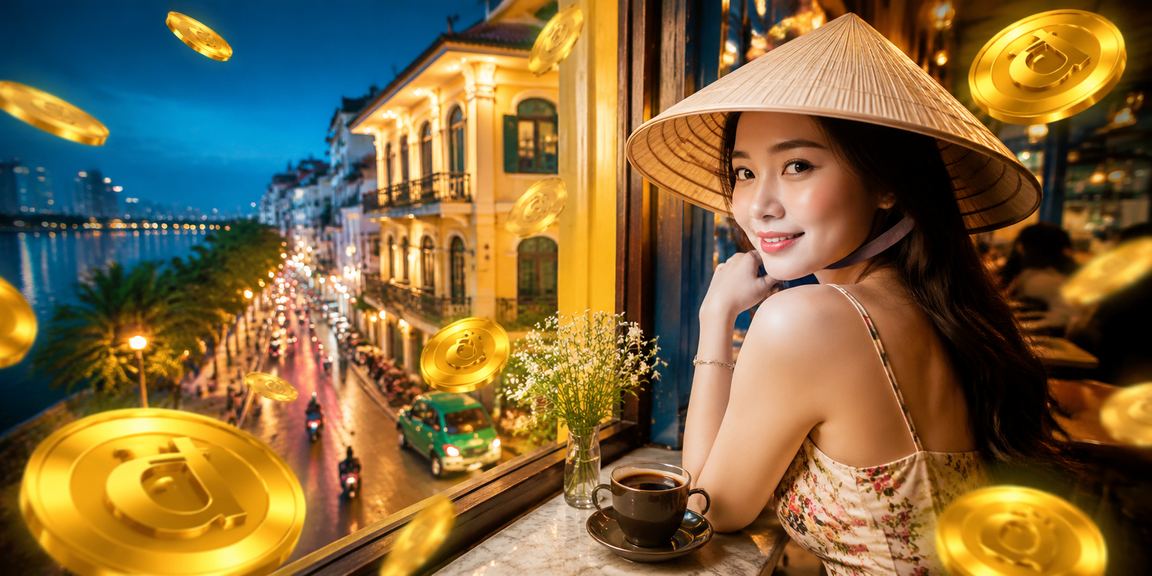 Người dùng Hà Nội kiểm tra ưu đãi bonus nạp tiền trên điện thoại với nón lá truyền thống